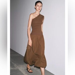 Zara olive green combination one shoulder balloon dress